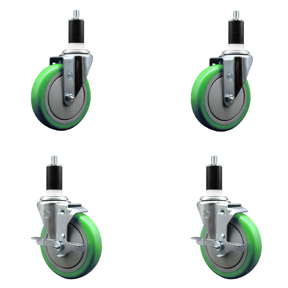SCC-EX20S514-PPUB-GRN-2-TLB-2-138 Polyurethane Swivel Expanding Stem Caster with 5 in. Green Wheels & 1.38 in. Stems - Set of 4