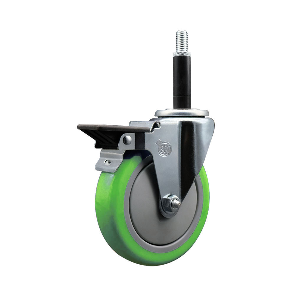 SCC-EX20S514-PPUB-GRN-PLB-34 Polyurethane Expanding Stem Swivel Caster with 5 in. Green Wheel & 0.75 in. Stem & Posi Locking Brake