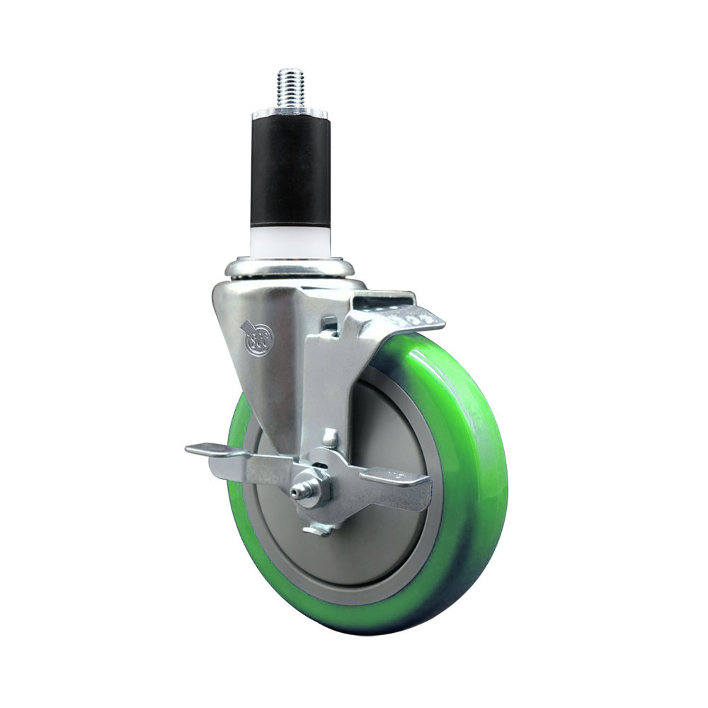SCC-EX20S514-PPUB-GRN-TLB-112 Polyurethane Expanding Stem Swivel Caster with 5 in. Green Wheel & 1.5 in. Stem & Top Locking Brake