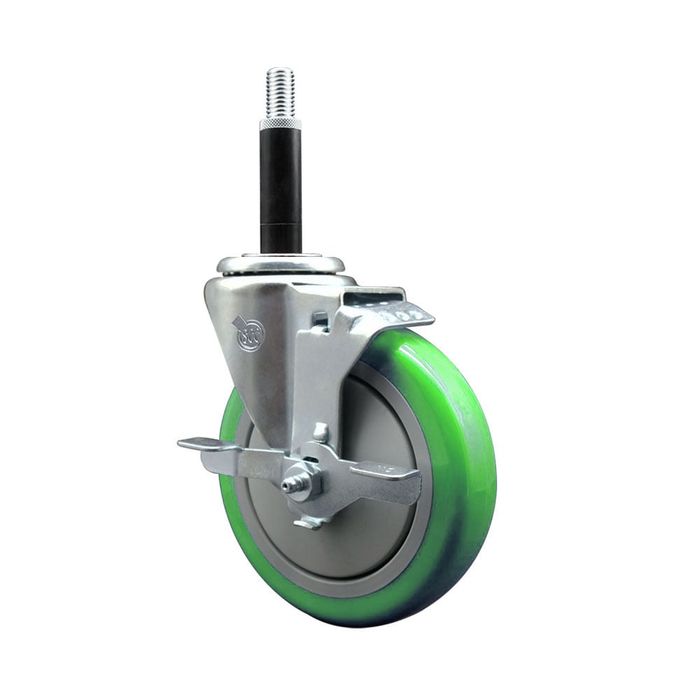 SCC-EX20S514-PPUB-GRN-TLB-34 Polyurethane Expanding Stem Swivel Caster with 5 in. Green Wheel & 0.75 in. Stem & Top Locking Brake