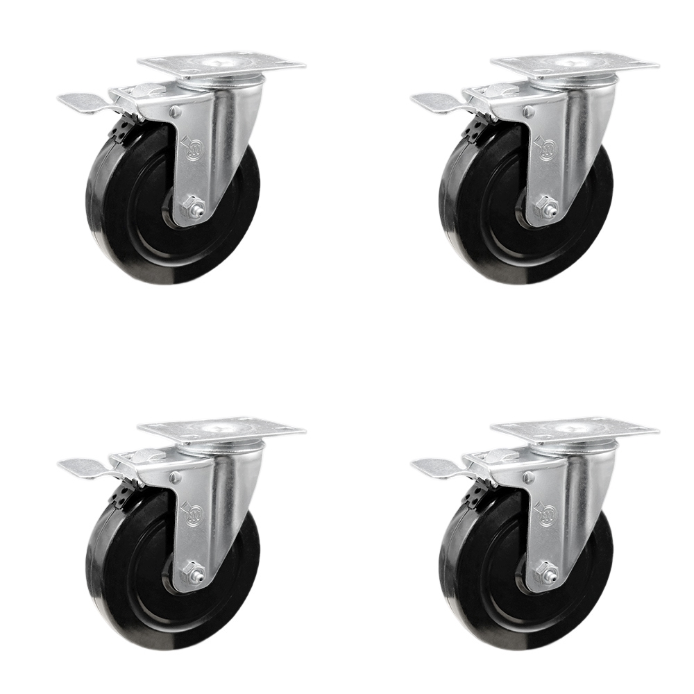 SCC-SSTTL20S514-HRS-4 Stainless Steel Hard Rubber Swivel Top Plate Caster with 5 x 1.25 in. Black Wheels - Set of 4