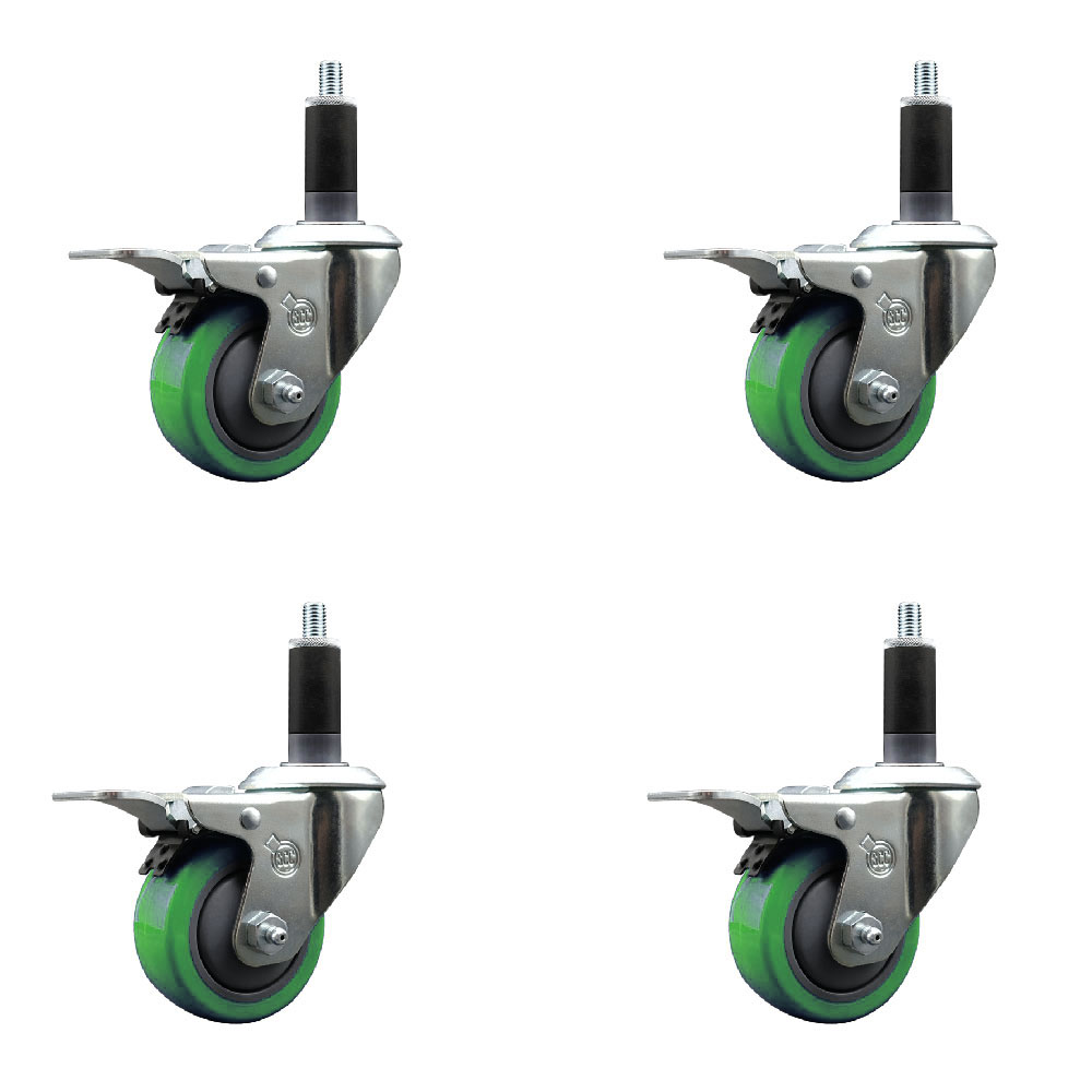 SCC-EXTTL20S314-PPUB-GRN-118-4 Polyurethane Swivel Expanding Stem Caster with 3 in. Green Wheels & 1.13 in. Stems - Set of 4