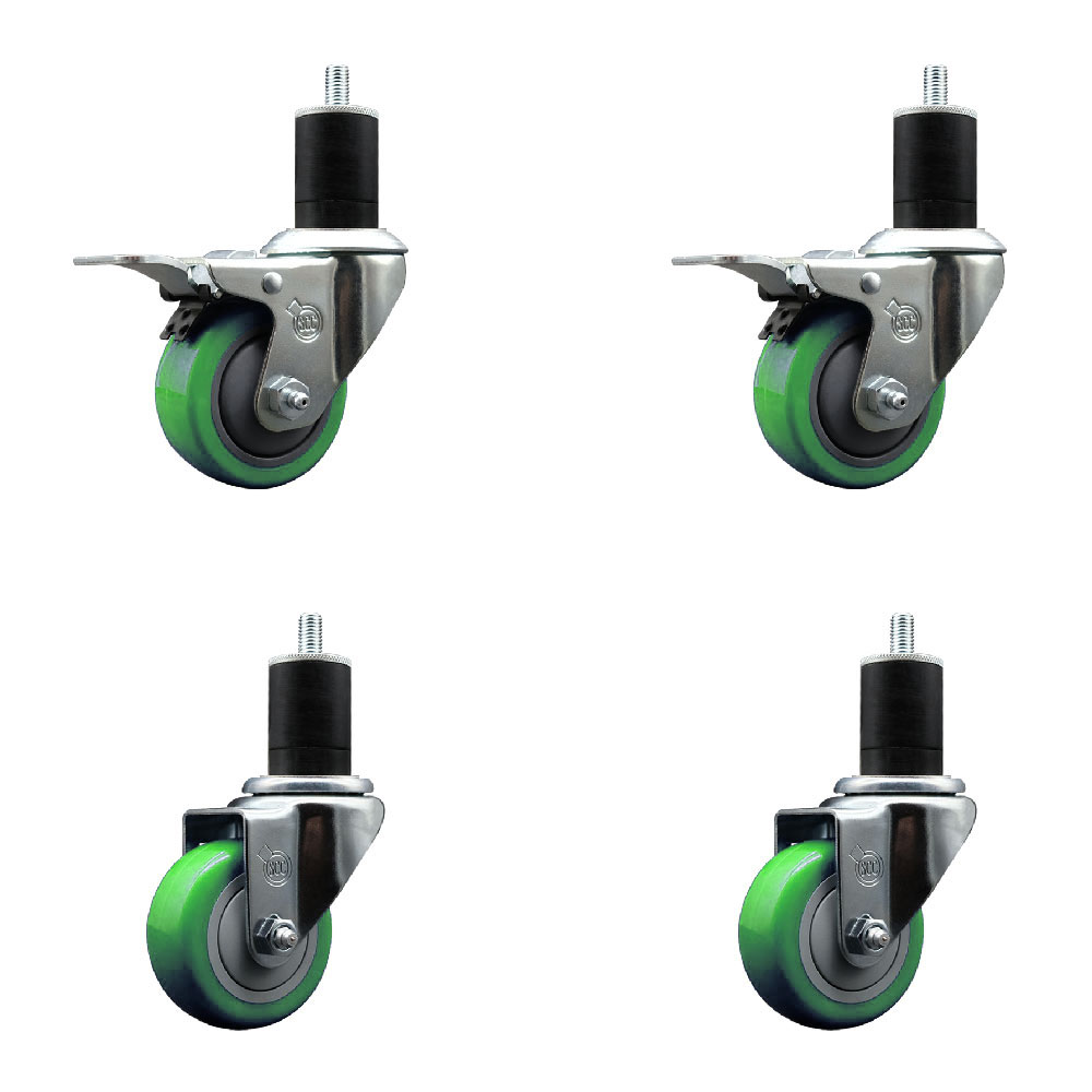 SCC-EXTTL20S314-PPUB-GRN-2-S-2-134 Polyurethane Swivel Expanding Stem Caster with 3 in. Green Wheels & 1.75 in. Stems - Set of 4