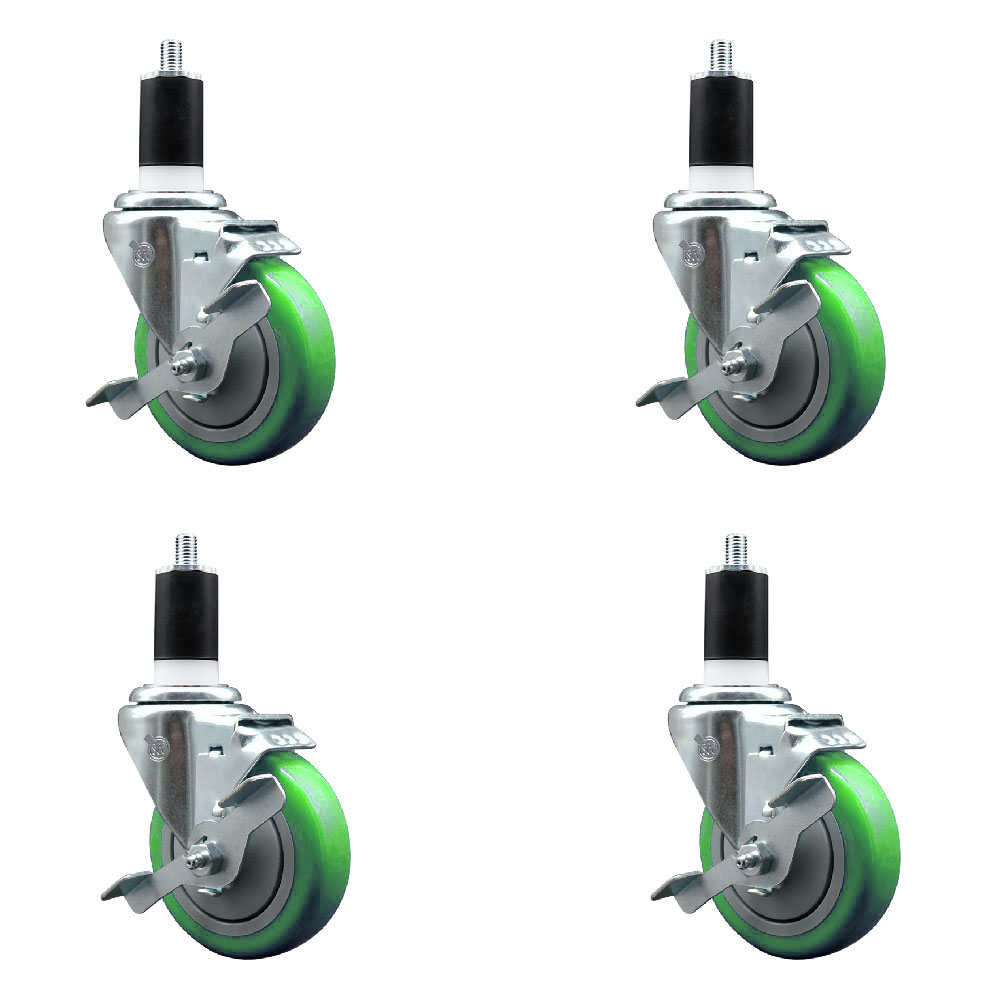 SCC-EX20S414-PPUB-GRN-TLB-112-4 Polyurethane Swivel Expanding Stem Caster with 4 in. Green Wheels & 1.5 in. Stems - Set of 4