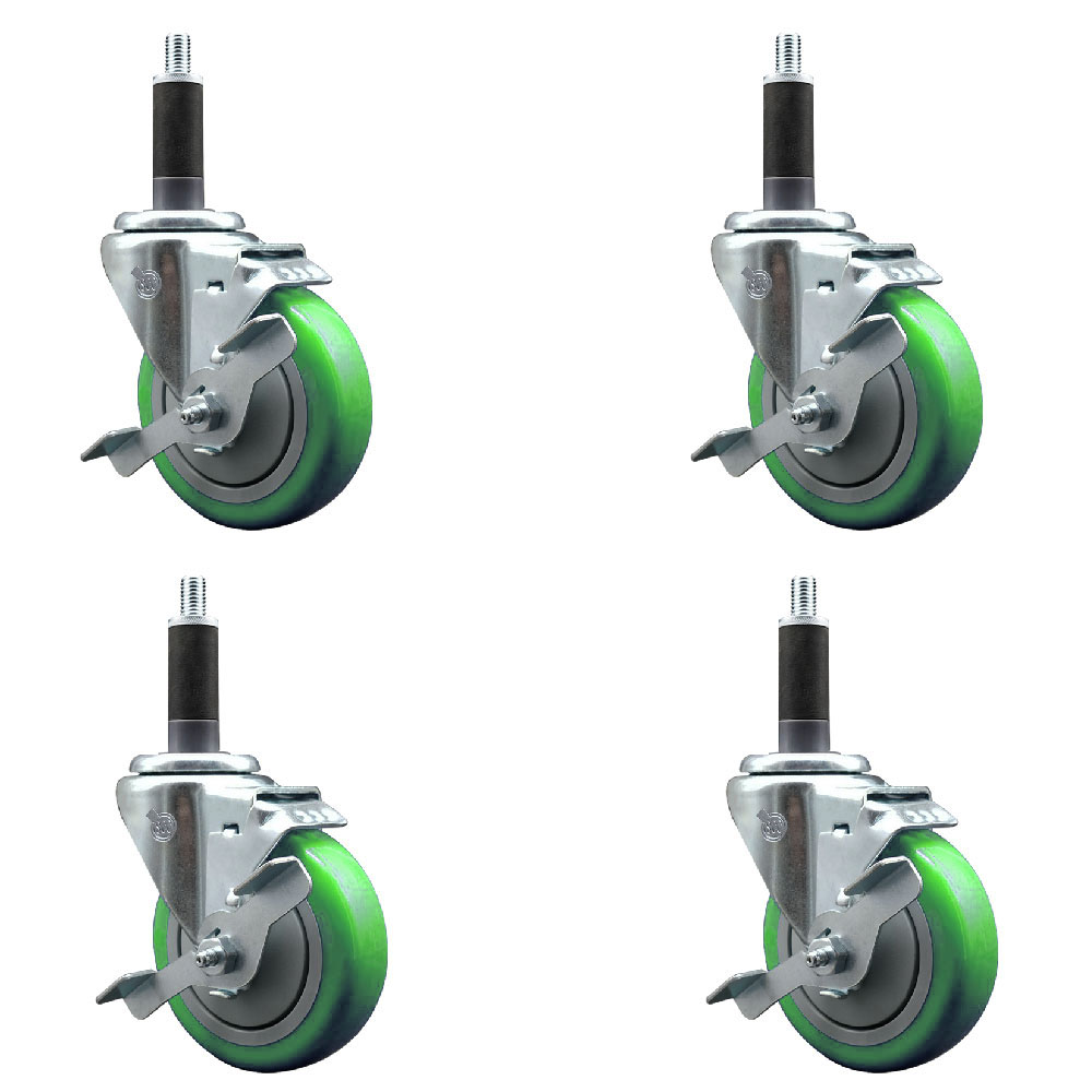 SCC-EX20S414-PPUB-GRN-TLB-1-4 Polyurethane Swivel Expanding Stem Caster with 4 in. Green Wheels & 1 in. Stems - Set of 4