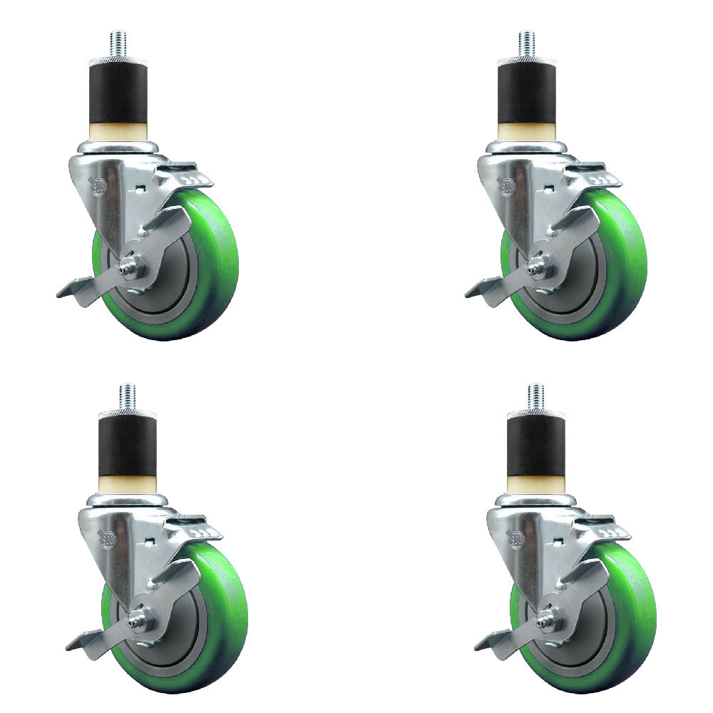 SCC-EX20S414-PPUB-GRN-TLB-178-4 Polyurethane Swivel Expanding Stem Caster with 4 in. Green Wheels & 1.87 in. Stems - Set of 4