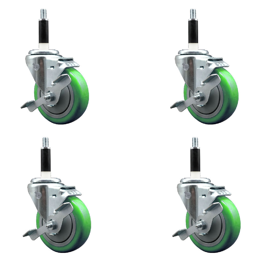 SCC-EX20S414-PPUB-GRN-TLB-78-4 Polyurethane Swivel Expanding Stem Caster with 4 in. Green Wheels & 0.87 in. Stems - Set of 4
