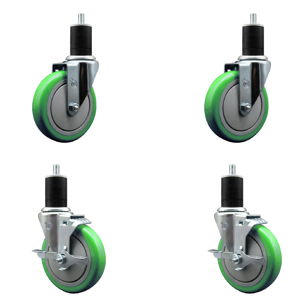 SCC-EX20S514-PPUB-GRN-2-TLB-2-134 Polyurethane Swivel Expanding Stem Caster with 5 in. Green Wheels & 1.75 in. Stems - Set of 4
