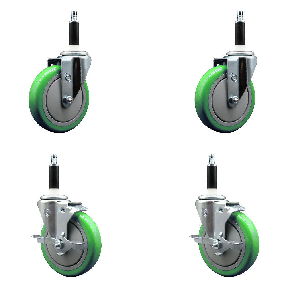 SCC-EX20S514-PPUB-GRN-2-TLB-2-78 Polyurethane Swivel Expanding Stem Caster with 5 in. Green Wheels & 0.87 in. Stems - Set of 4
