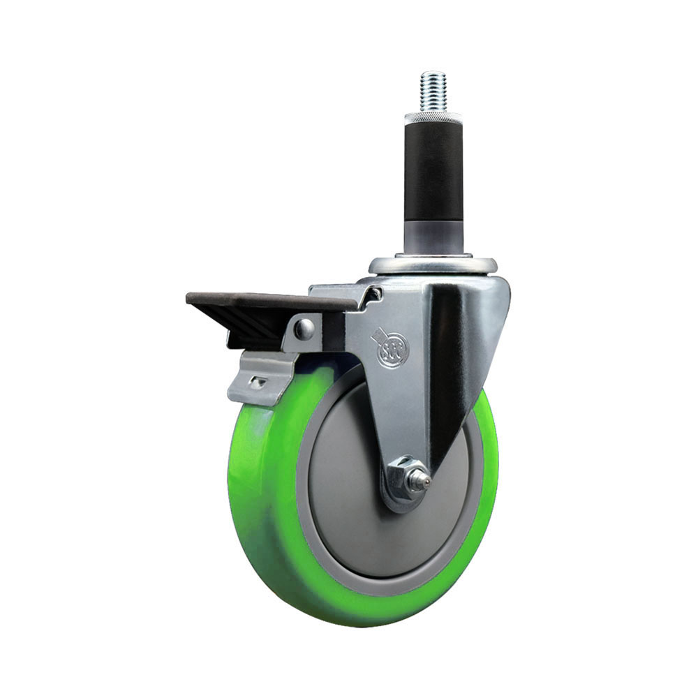 SCC-EX20S514-PPUB-GRN-PLB-118 Polyurethane Expanding Stem Swivel Caster with 5 in. Green Wheel & 1.13 in. Stem & Posi Locking Brake