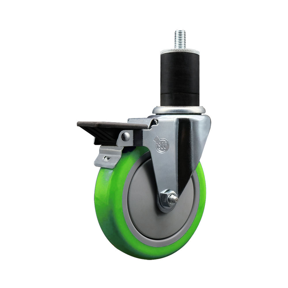 SCC-EX20S514-PPUB-GRN-PLB-134 Polyurethane Expanding Stem Swivel Caster with 5 in. Green Wheel & 1.75 in. Stem & Posi Locking Brake