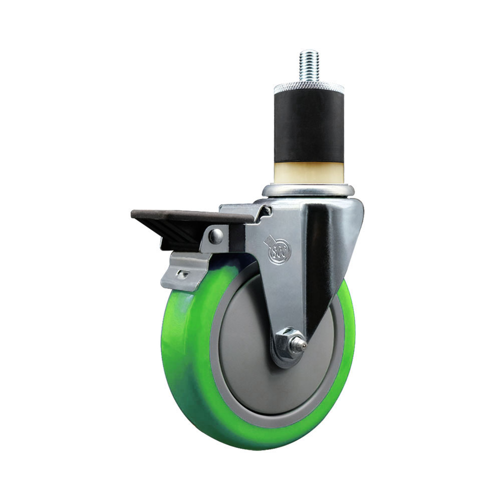 SCC-EX20S514-PPUB-GRN-PLB-178 Polyurethane Expanding Stem Swivel Caster with 5 in. Green Wheel & 1.87 in. Stem & Posi Locking Brake