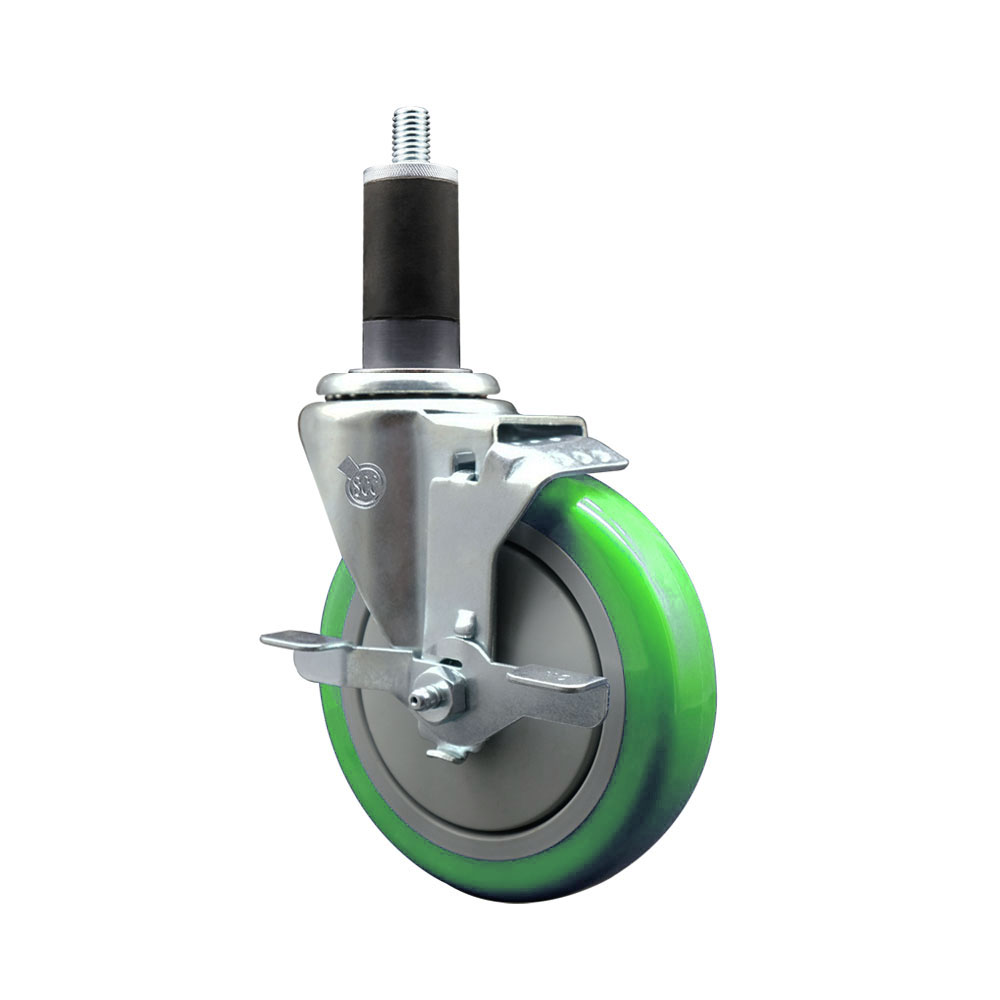 SCC-EX20S514-PPUB-GRN-TLB-114 Polyurethane Expanding Stem Swivel Caster with 5 in. Green Wheel & 1.25 in. Stem & Top Locking Brake
