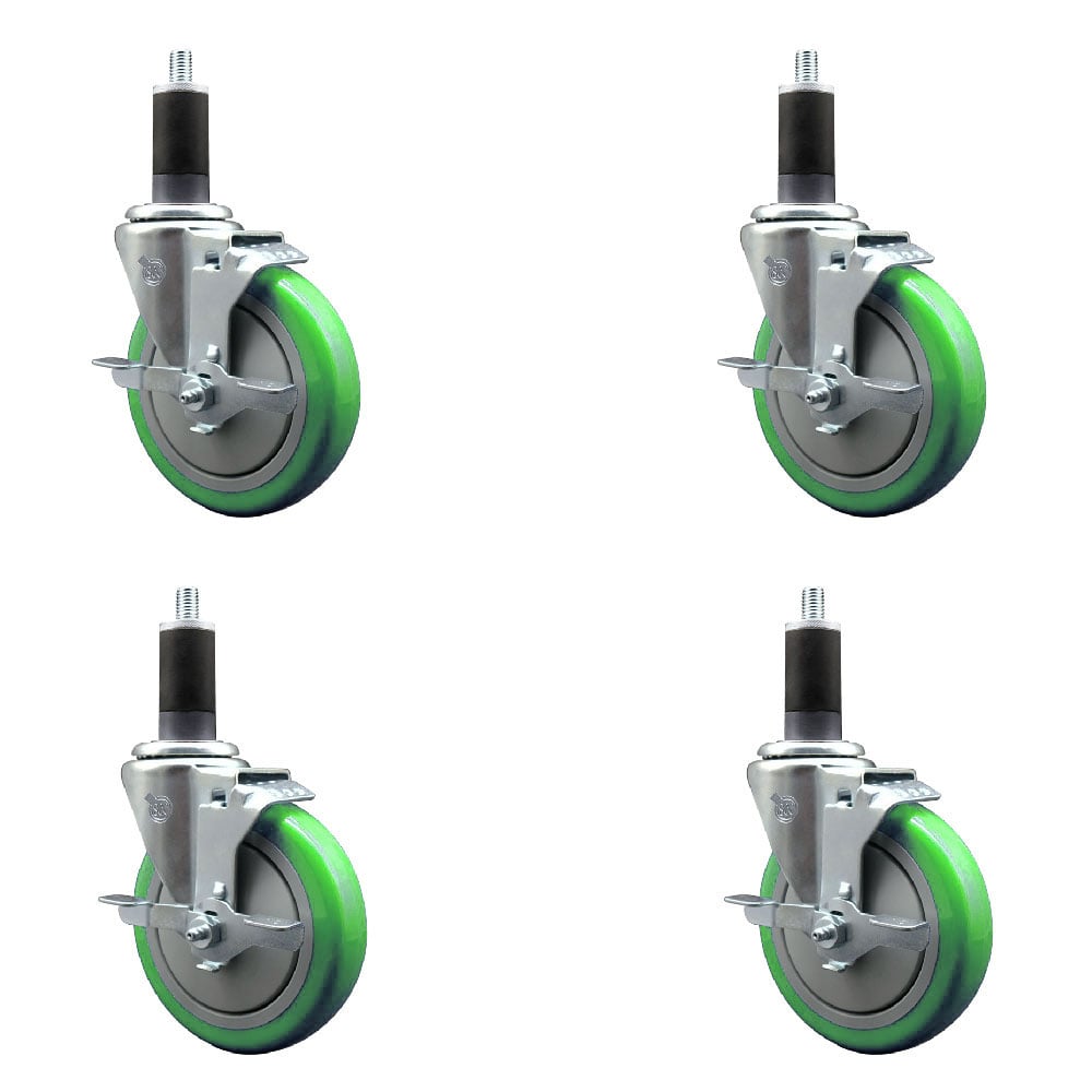 SCC-EX20S514-PPUB-GRN-TLB-114-4 Polyurethane Swivel Expanding Stem Caster with 5 in. Green Wheels & 1.25 in. Stems - Set of 4