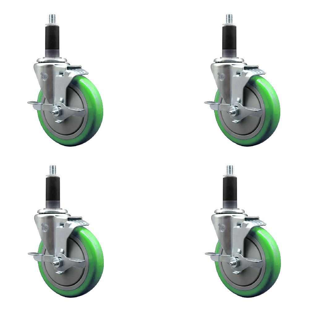 SCC-EX20S514-PPUB-GRN-TLB-118-4 Polyurethane Swivel Expanding Stem Caster with 5 in. Green Wheels & 1.13 in. Stems - Set of 4