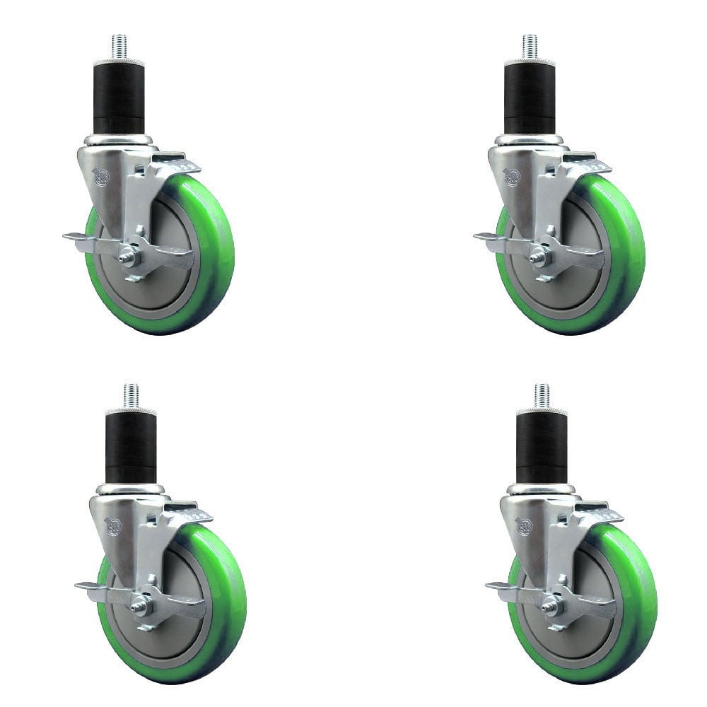 SCC-EX20S514-PPUB-GRN-TLB-134-4 Polyurethane Swivel Expanding Stem Caster with 5 in. Green Wheels & 1.75 in. Stems - Set of 4