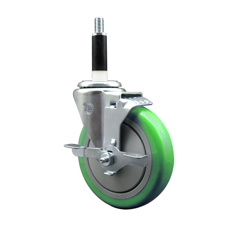 SCC-EX20S514-PPUB-GRN-TLB-78 Polyurethane Expanding Stem Swivel Caster with 5 in. Green Wheel & 0.87 in. Stem & Top Locking Brake