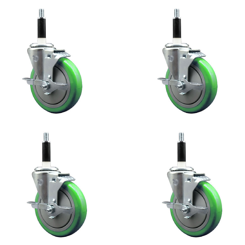 SCC-EX20S514-PPUB-GRN-TLB-78-4 Polyurethane Swivel Expanding Stem Caster with 5 in. Green Wheels & 0.87 in. Stems - Set of 4