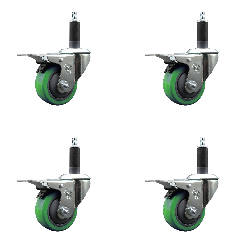 SCC-EXTTL20S314-PPUB-GRN-1-4 Polyurethane Swivel Expanding Stem Caster with 3 in. Green Wheels & 1 in. Stems - Set of 4