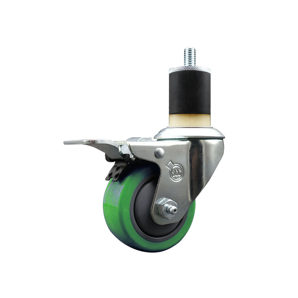 SCC-EXTTL20S314-PPUB-GRN-178 Polyurethane Expanding Stem Swivel Caster with 3 in. Green Wheel & 1.87 in. Stem & Total Locking Brake