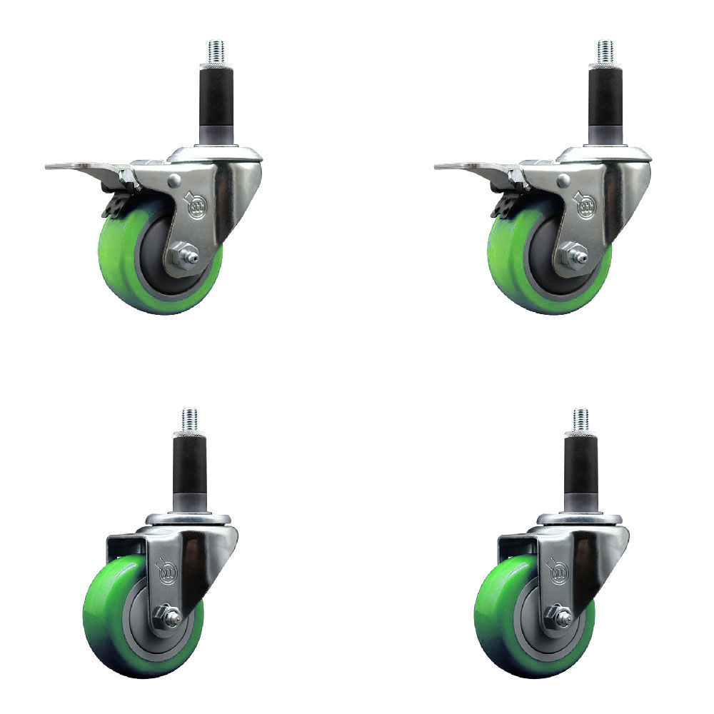 SCC-EXTTL20S314-PPUB-GRN-2-S-2-118 Polyurethane Swivel Expanding Stem Caster with 3 in. Green Wheels & 1.13 in. Stems - Set of 4