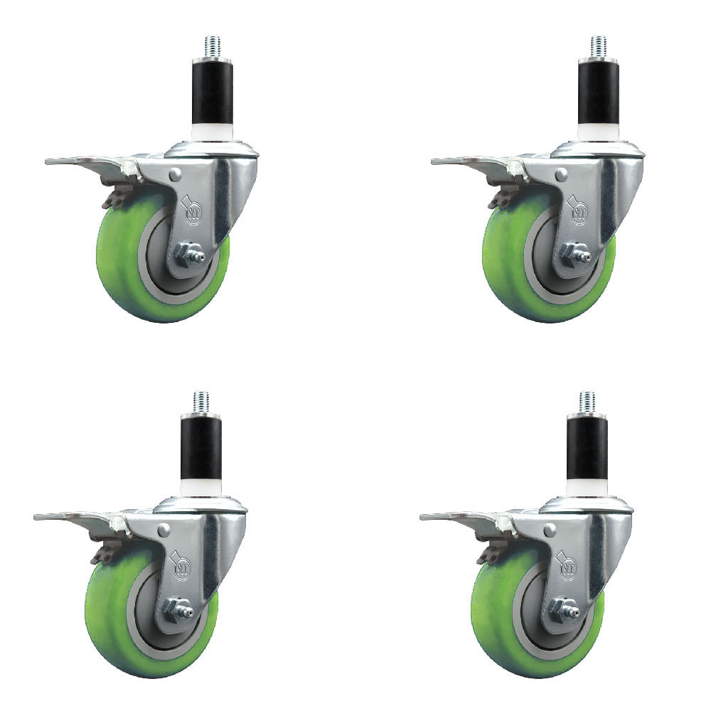 SCC-EXTTL20S3514-PPUB-GRN-138-4 Polyurethane Swivel Expanding Stem Caster with 3.5 in. Green Wheels & 1.38 in. Stems - Set of 4