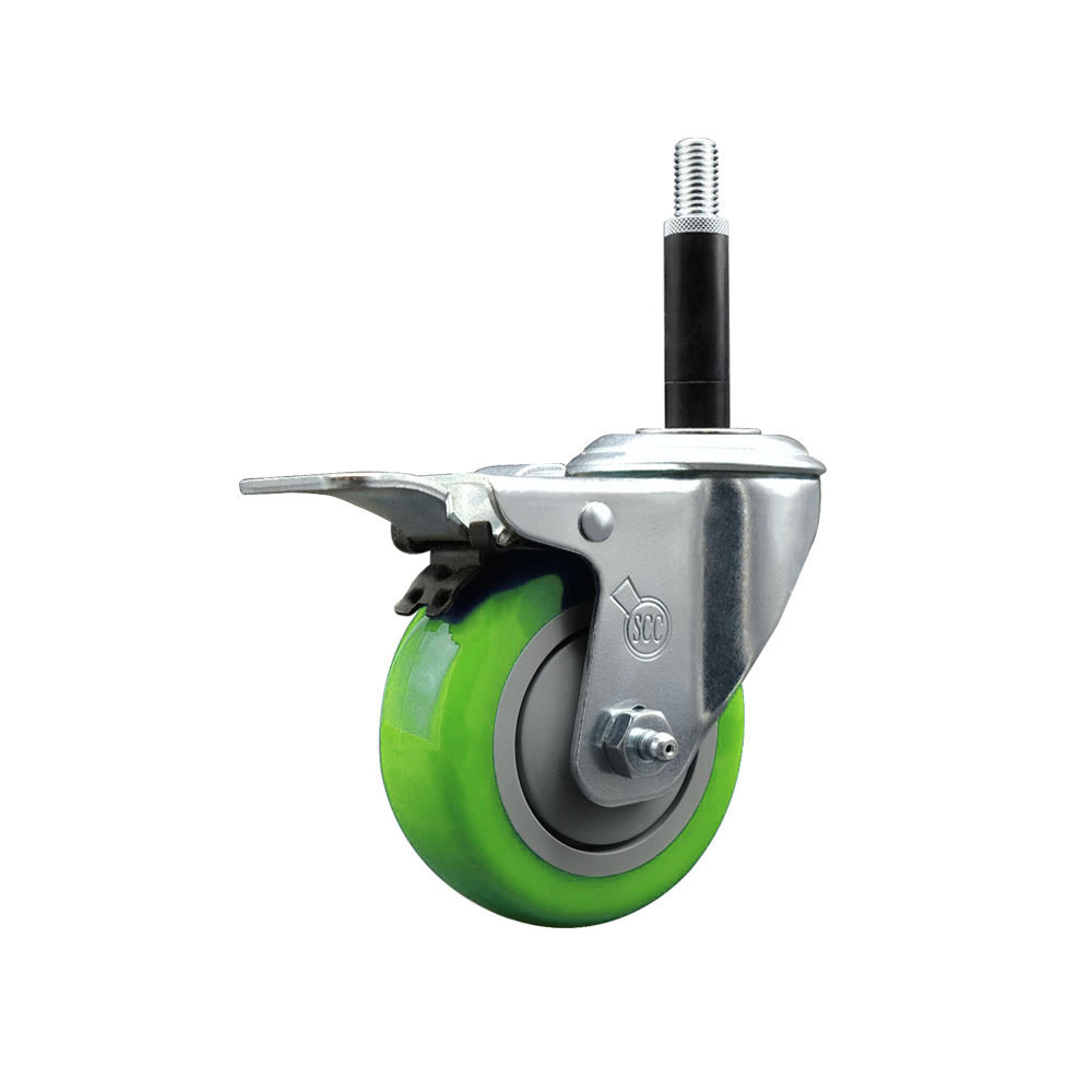 SCC-EXTTL20S3514-PPUB-GRN-34 Polyurethane Expanding Stem Swivel Caster with 3.5 in. Green Wheel & 0.75 in. Stem & Total Locking Brake