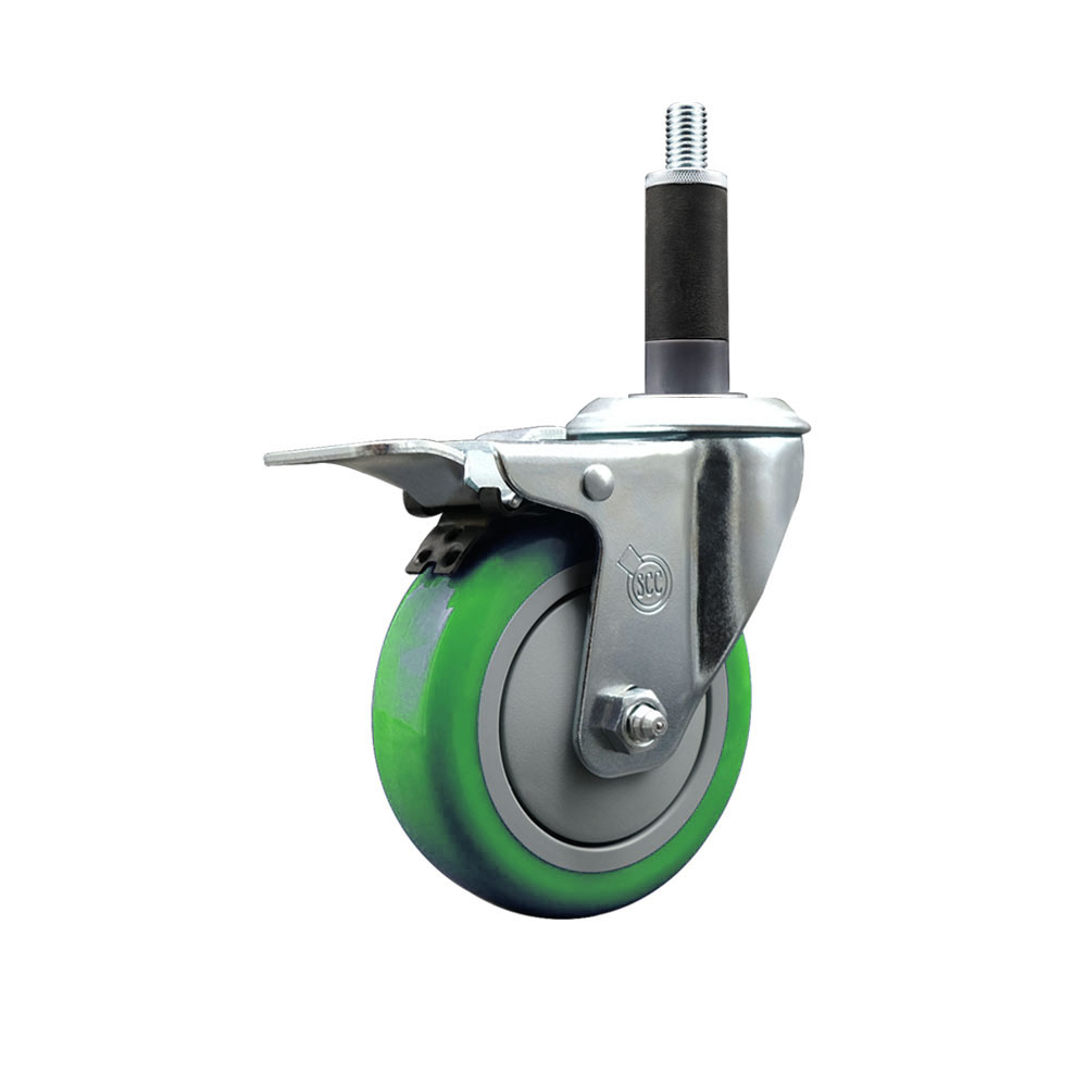 SCC-EXTTL20S414-PPUB-GRN-1 Polyurethane Expanding Stem Swivel Caster with 4 in. Green Wheel & 1 in. Stem & Total Locking Brake