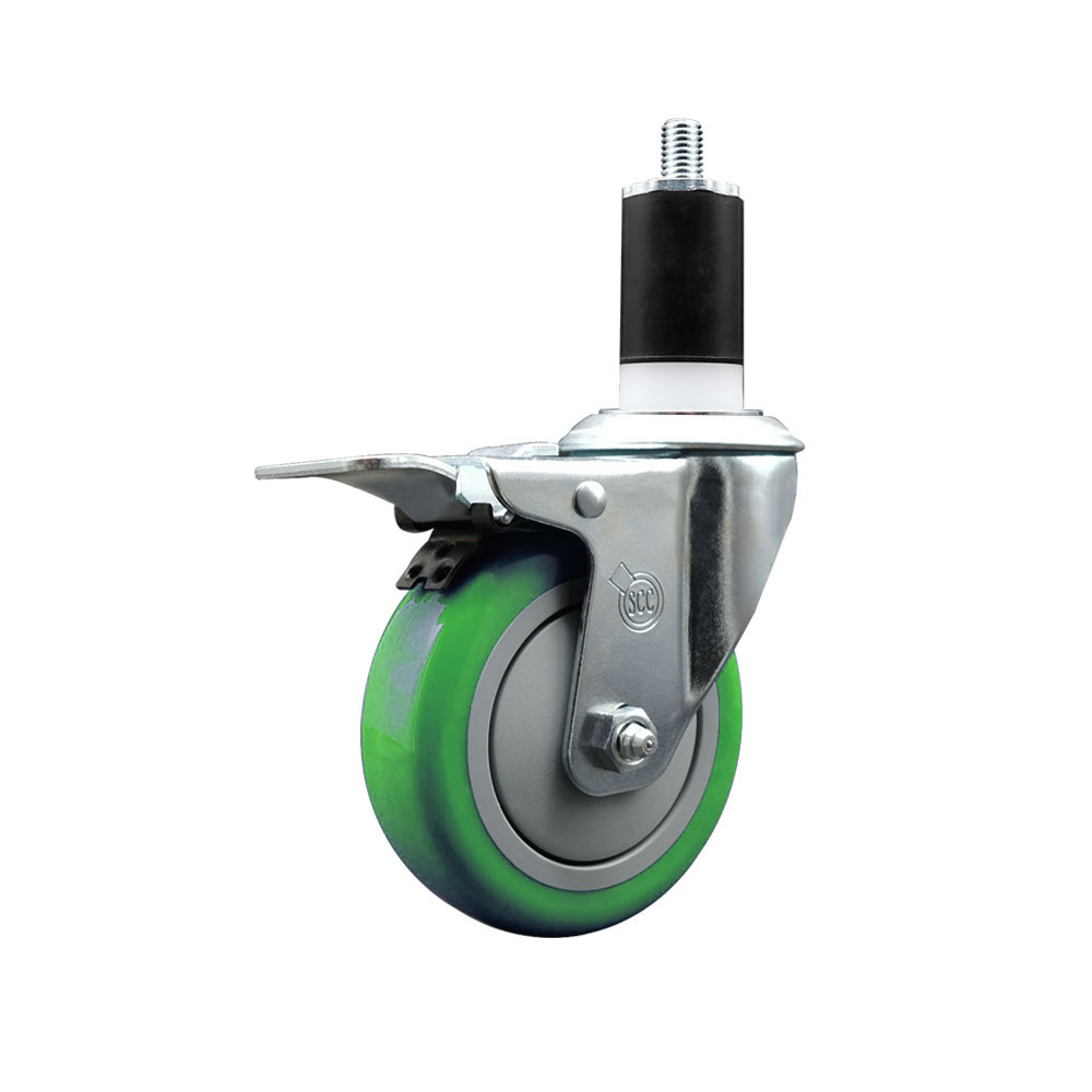 SCC-EXTTL20S414-PPUB-GRN-112 Polyurethane Expanding Stem Swivel Caster with 4 in. Green Wheel & 1.5 in. Stem & Total Locking Brake