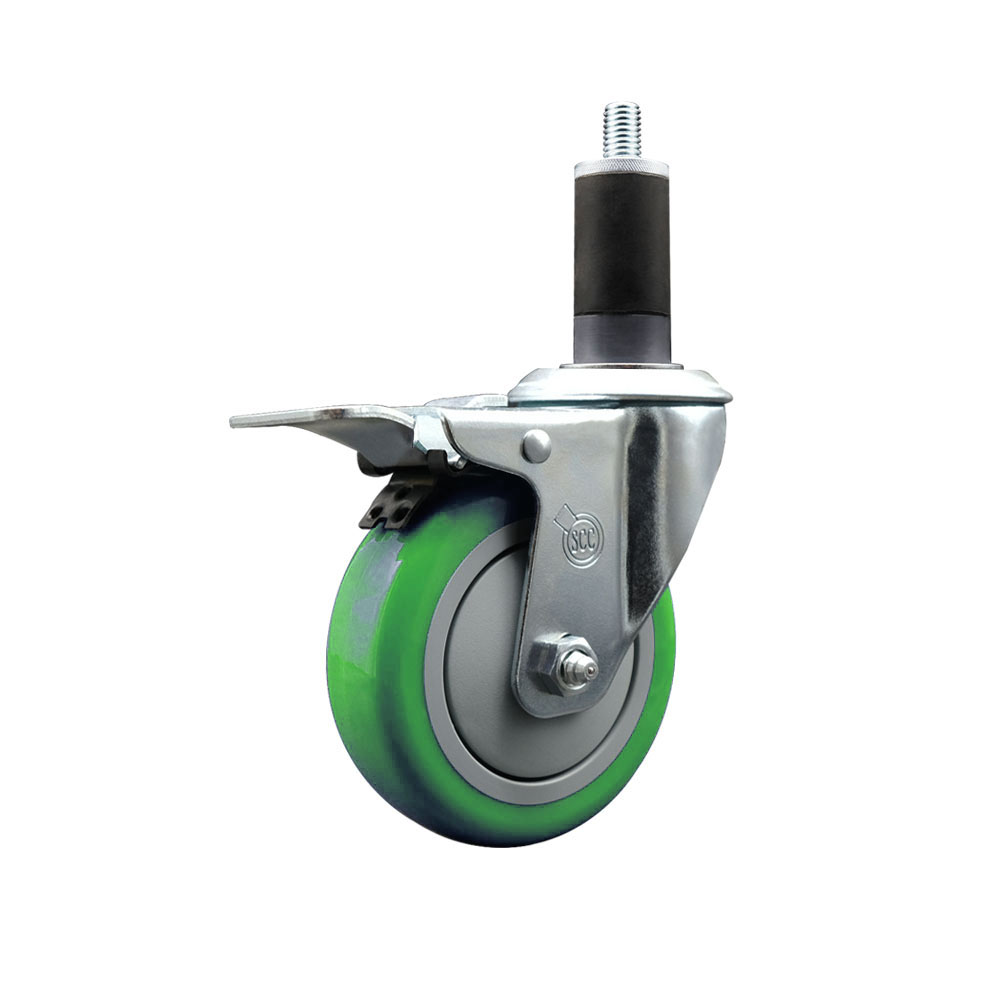 SCC-EXTTL20S414-PPUB-GRN-114 Polyurethane Expanding Stem Swivel Caster with 4 in. Green Wheel & 1.25 in. Stem & Total Locking Brake