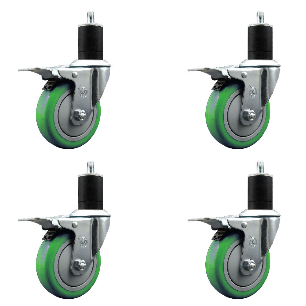 SCC-EXTTL20S414-PPUB-GRN-134-4 Polyurethane Swivel Expanding Stem Caster with 4 in. Green Wheels & 1.75 in. Stems - Set of 4