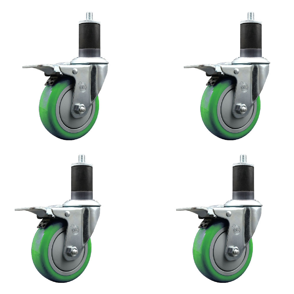 SCC-EXTTL20S414-PPUB-GRN-158-4 Polyurethane Swivel Expanding Stem Caster with 4 in. Green Wheels & 1.63 in. Stems - Set of 4