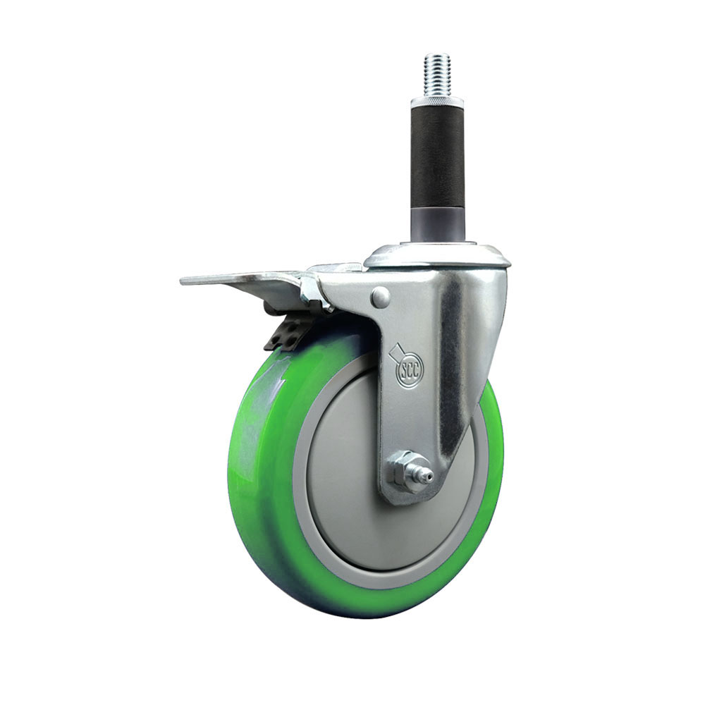 SCC-EXTTL20S514-PPUB-GRN-1 Polyurethane Expanding Stem Swivel Caster with 5 in. Green Wheel & 1 in. Stem & Total Locking Brake