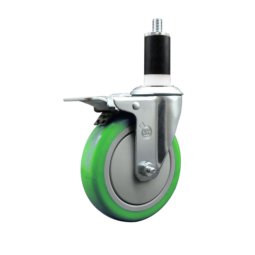 SCC-EXTTL20S514-PPUB-GRN-138 Polyurethane Expanding Stem Swivel Caster with 5 in. Green Wheel & 1.38 in. Stem & Total Locking Brake