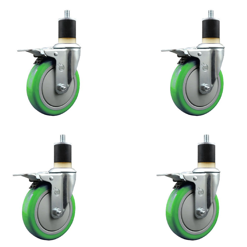 SCC-EXTTL20S514-PPUB-GRN-178-4 Polyurethane Swivel Expanding Stem Caster with 5 in. Green Wheels & 1.87 in. Stems - Set of 4