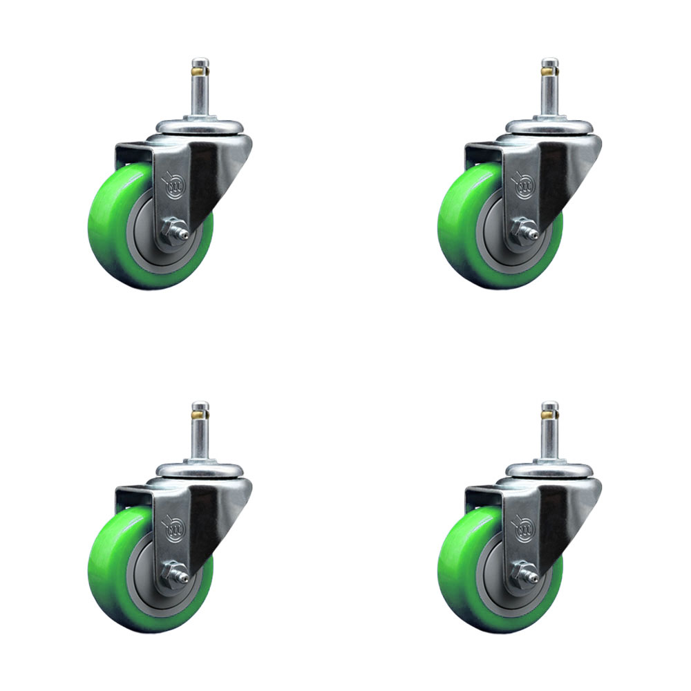 SCC-GR20S314-PPUB-GRN-716138-4 Polyurethane Swivel Grip Ring Stem Caster with 3 x 1.25 in. Green Wheels & 0.43 in. Stems - Set of 4