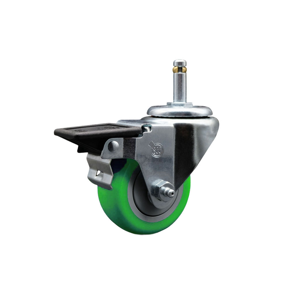 SCC-GR20S314-PPUB-GRN-PLB-716138 Polyurethane Swivel Grip Ring Stem Caster with 3 x 1.25 in. Green Wheel & 0.43 in. Stem & Posi Locking Brake