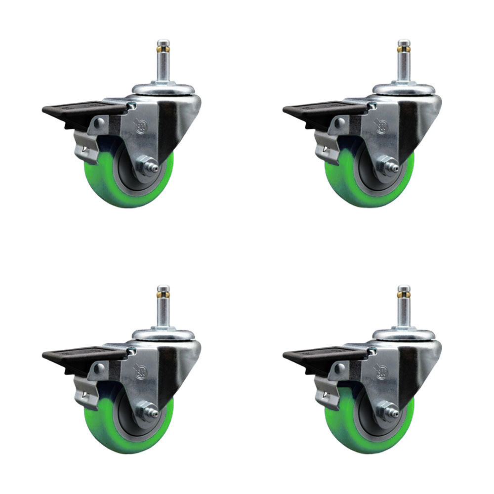 SCC-GR20S314-PPUB-GRN-PLB-716138-4 Polyurethane Swivel Grip Ring Stem Caster with 3 x 1.25 in. Green Wheels & 0.43 in. Stems - Set of 4