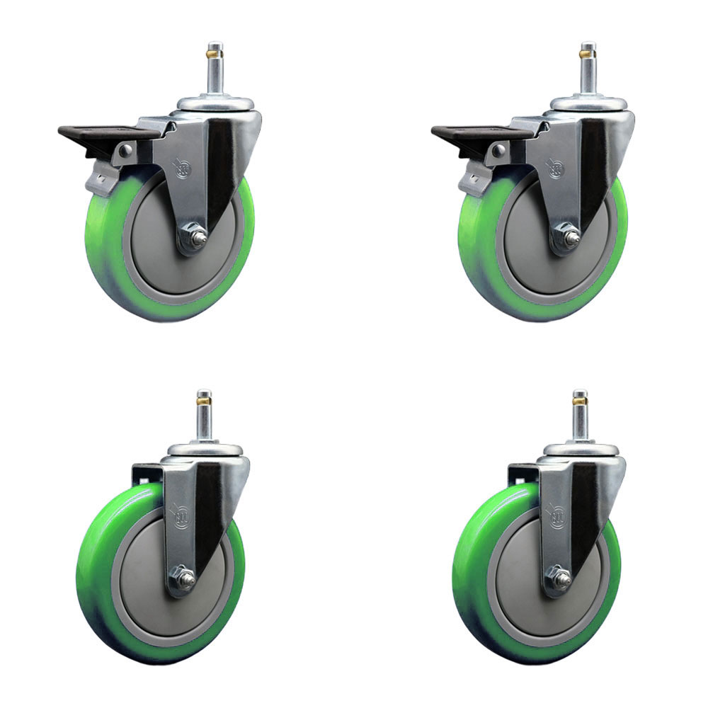 SCC-GR20S514-PPUB-GRN-PLB-716138-2-S-2 Polyurethane Swivel Grip Ring Stem Caster with 5 x 1.25 in. Green Wheels & 0.43 in. Stems - Set of 4