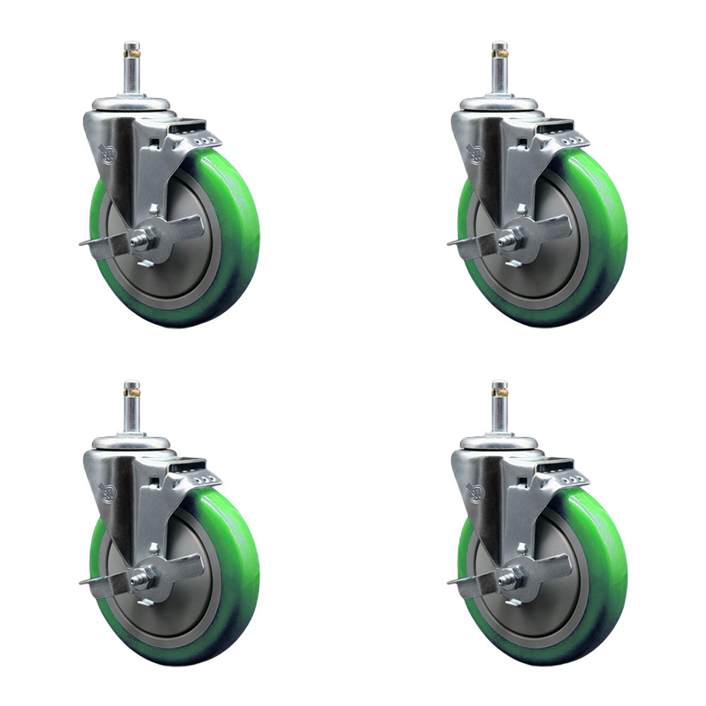 SCC-GR20S514-PPUB-GRN-TLB-716138-4 Polyurethane Swivel Grip Ring Stem Caster with 5 x 1.25 in. Green Wheels & 0.43 in. Stems - Set of 4