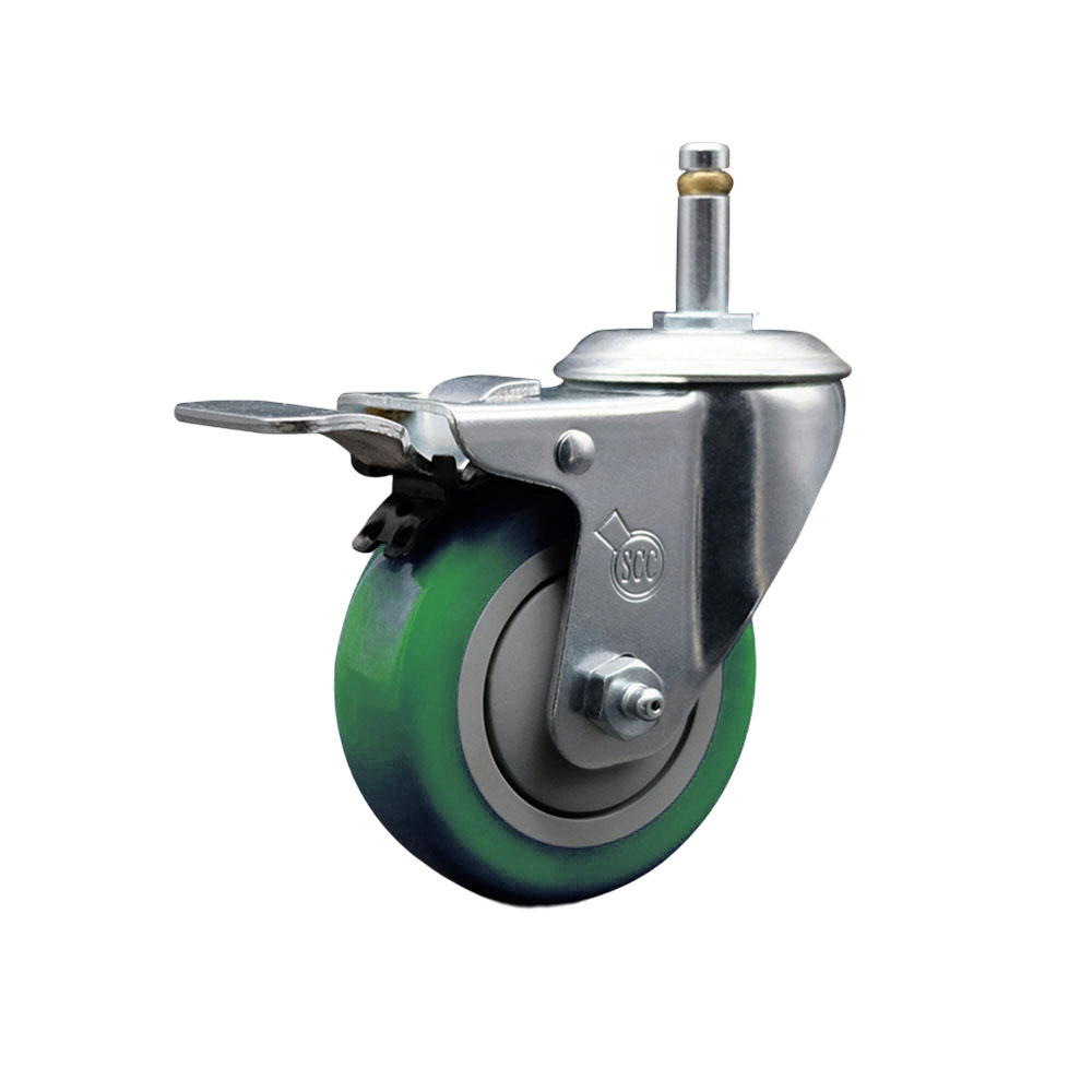 SCC-GRTTL20S414-PPUB-GRN-716138 Polyurethane Swivel Grip Ring Stem Caster with 4 x 1.25 in. Green Wheel & 0.43 in. Stem & Total Locking Brake