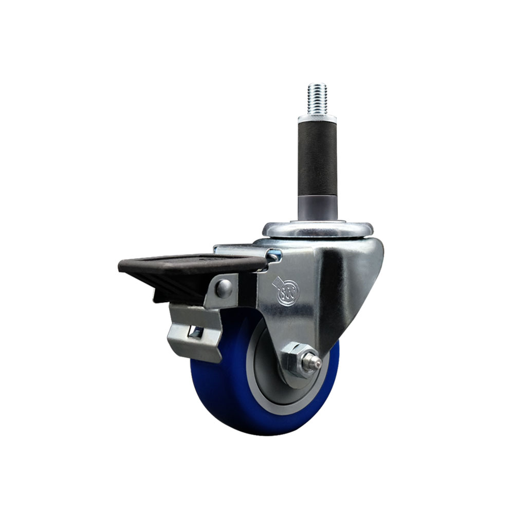 SCC-EX20S314-PPUB-BLUE-PLB-1 Polyurethane Expanding Stem Swivel Caster with 3 in. Blue Wheel & 1 in. Stem & Posi Locking Brake