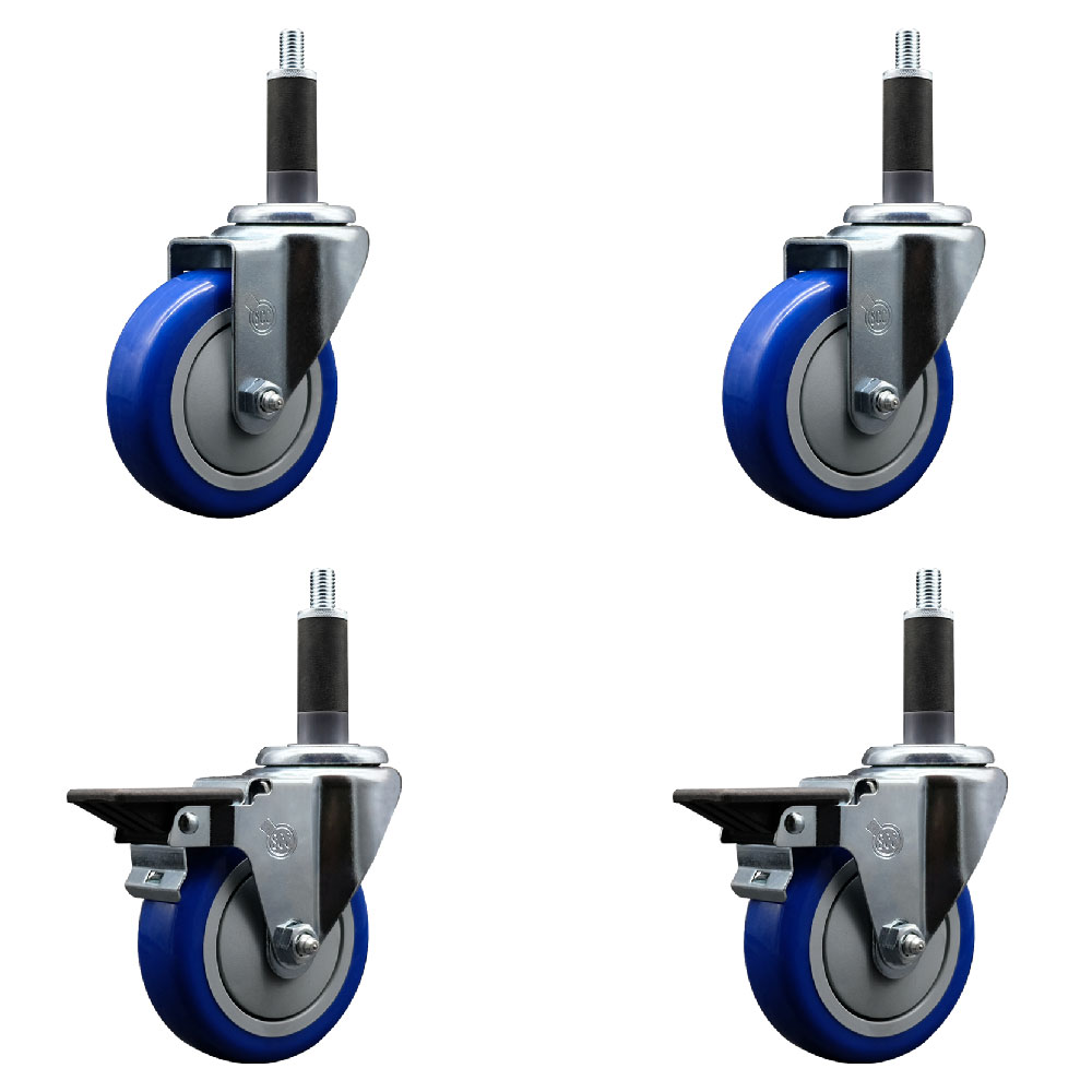 SCC-EX20S414-PPUB-BLUE-2-PLB-2-1 Polyurethane Swivel Expanding Stem Caster with 4 in. Blue Wheels & 1 in. Stems - Set of 4