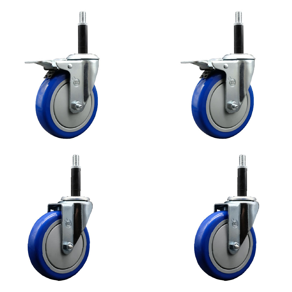 SCC-EXTTL20S514-PPUB-BLUE-2-S-2-34 Polyurethane Swivel Expanding Stem Caster with 5 in. Blue Wheels & 0.75 in. Stems - Set of 4