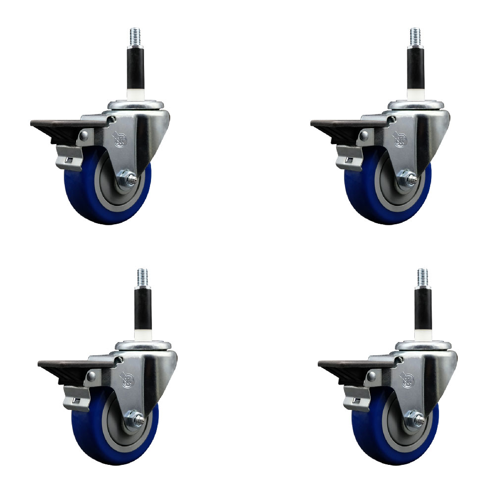 SCC-EX20S3514-PPUB-BLUE-PLB-78-4 Polyurethane Swivel Expanding Stem Caster with 3.5 in. Blue Wheels & 0.87 in. Stems - Set of 4