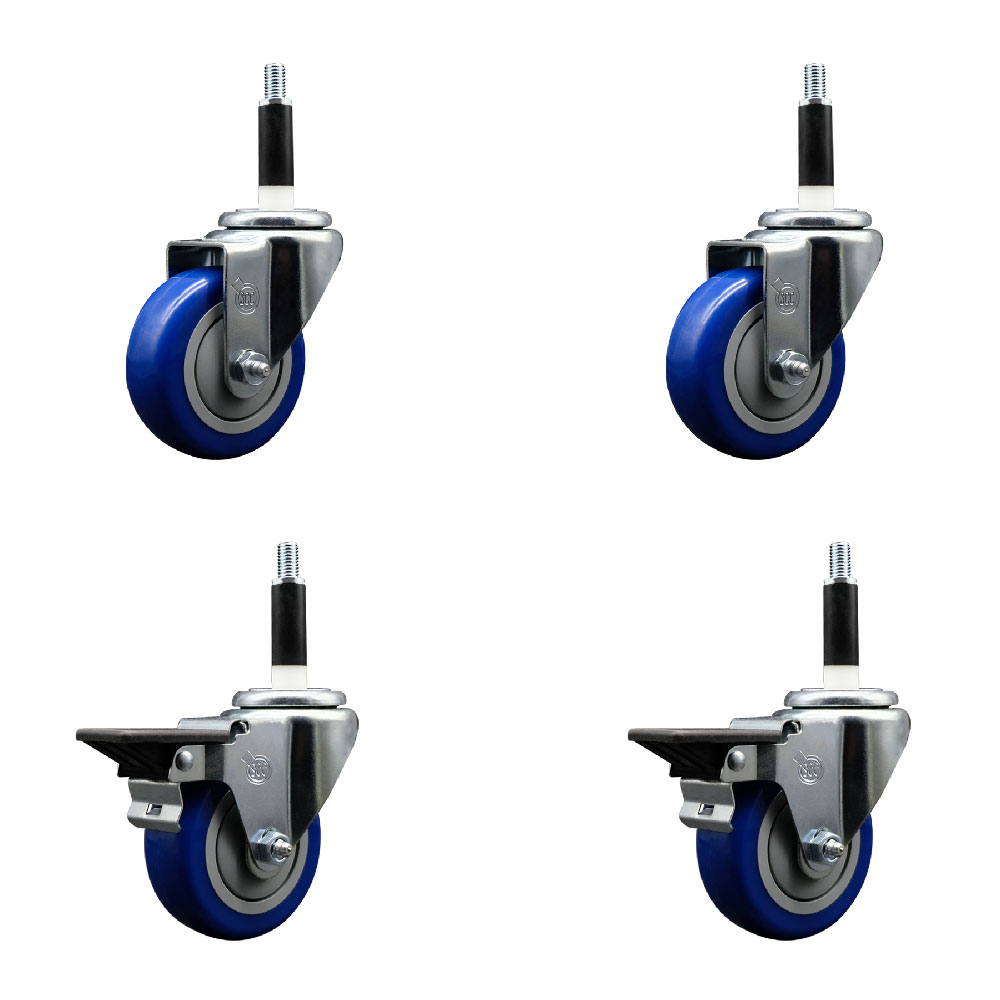 SCC-EX20S3514-PPUB-BLUE-2-PLB-2-78 Polyurethane Swivel Expanding Stem Caster with 3.5 in. Blue Wheels & 0.87 in. Stems - Set of 4