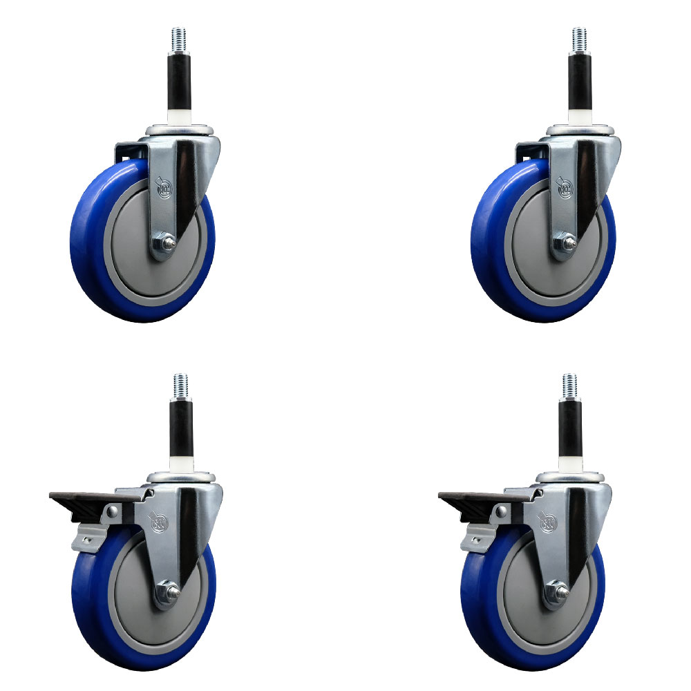 SCC-EX20S514-PPUB-BLUE-2-PLB-2-78 Polyurethane Swivel Expanding Stem Caster with 5 in. Blue Wheels & 0.87 in. Stems - Set of 4
