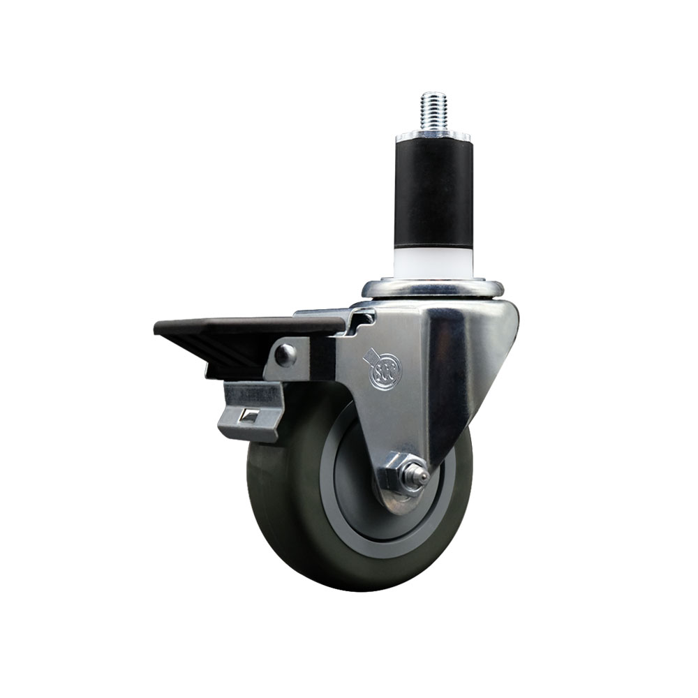 SCC-EX20S3514-PPUB-PLB-112 Polyurethane Expanding Stem Swivel Caster with 3.5 in. Gray Wheel & 1.5 in. Stem & Posi Locking Brake