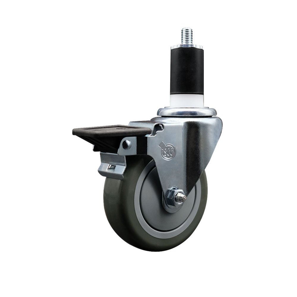 SCC-EX20S414-PPUB-PLB-112 Polyurethane Expanding Stem Swivel Caster with 4 in. Gray Wheel & 1.5 in. Stem & Posi Locking Brake