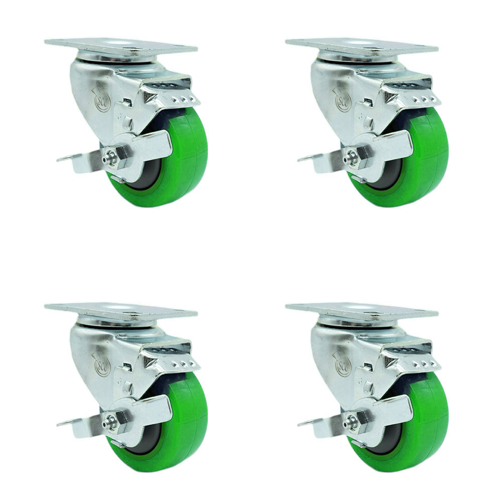 SCC-20S314-PPUB-GRN-TLB-4 Polyurethane Swivel Top Plate Caster with 3 in. Green Wheels - Set of 4